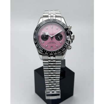 Custom Seiko Mod • No Logo Black Bay Pink Quartz Chronograph • 39.5mm